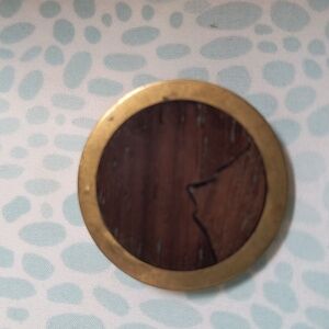 Vtg Brass & Wood Inlay Brooch/Pin